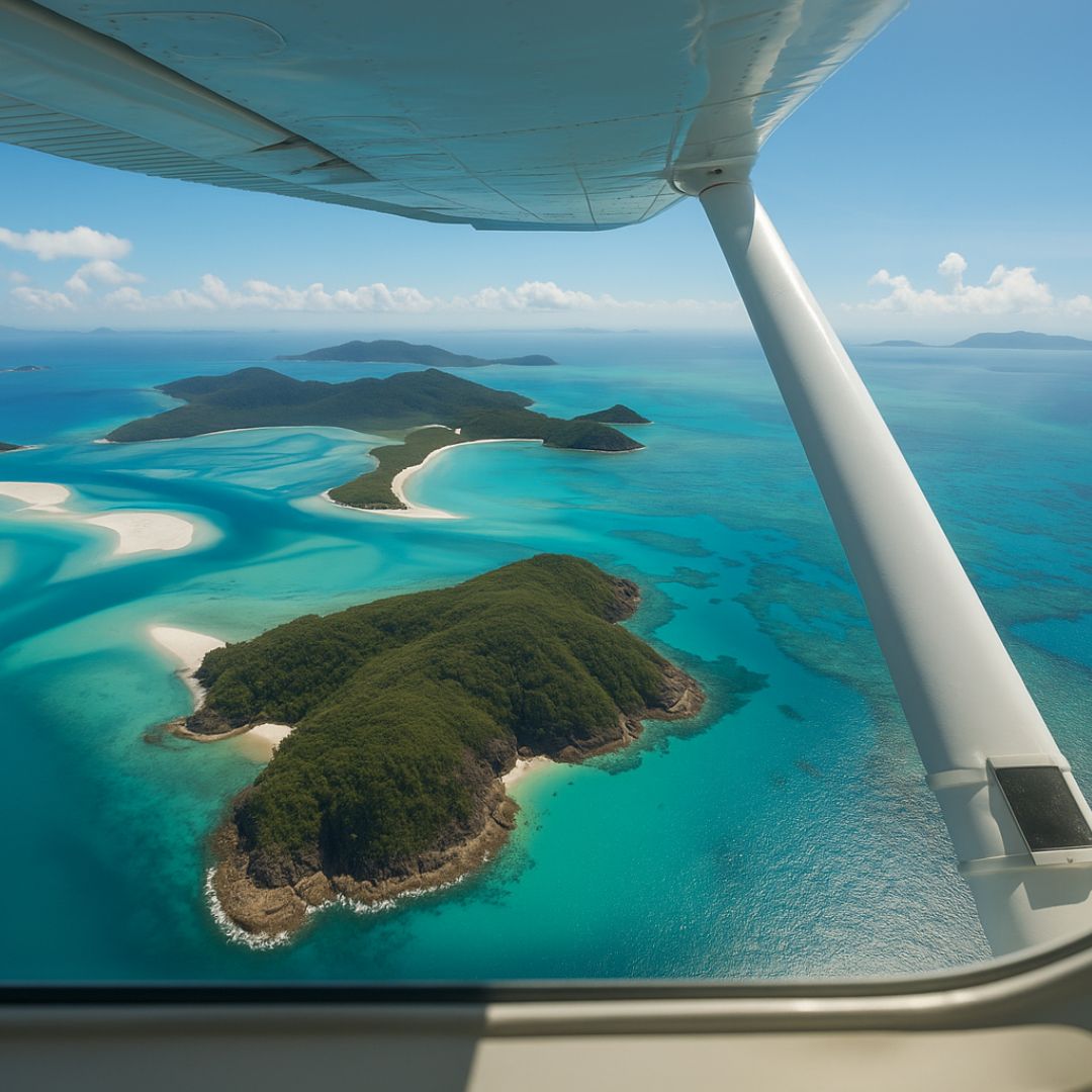aerial view whitsunday islands from scenic flight